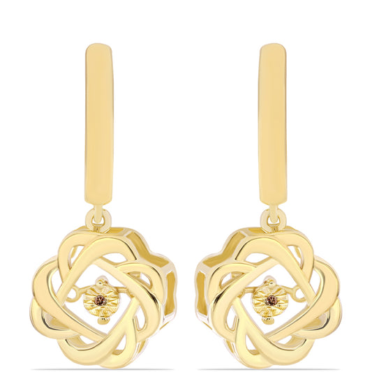 Brincos de Prata com Banho de Ouro com Diamante cor de Cognac  Contraste: Cabeca de Veado (800)