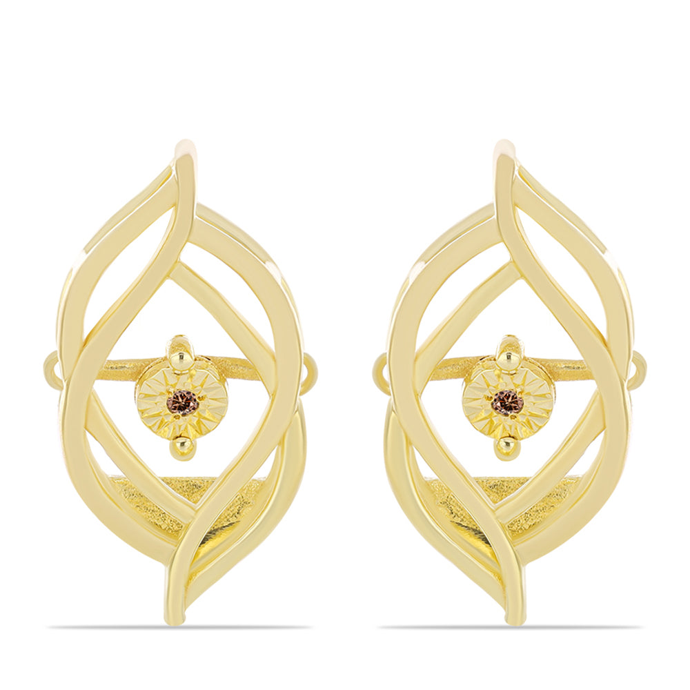 Brincos de Prata com Banho de Ouro com Diamante cor de Cognac