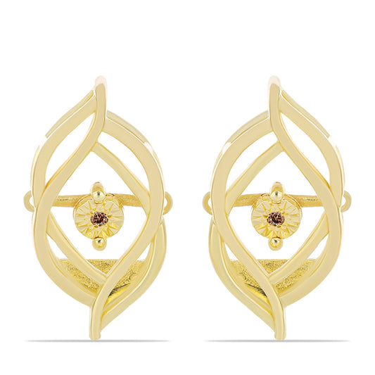 Brincos de Prata com Banho de Ouro com Diamante cor de Cognac