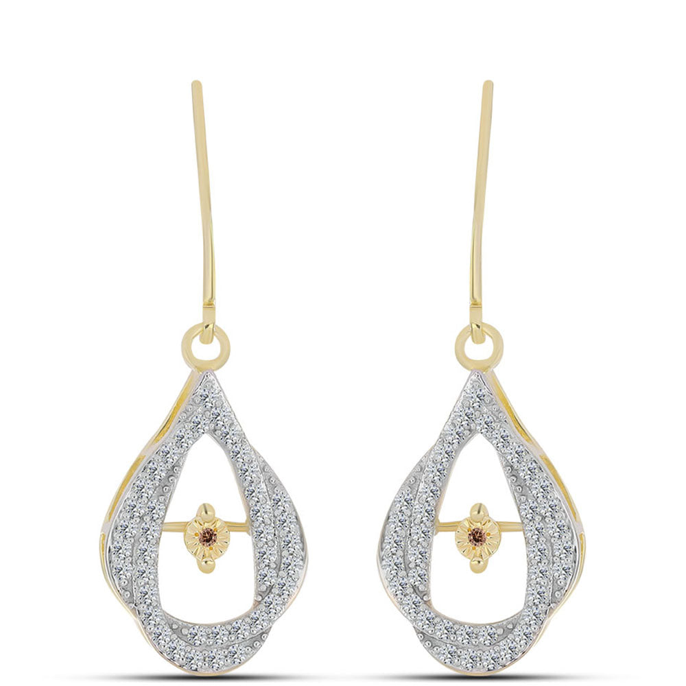 Brincos de Prata com Banho de Ouro com Diamante cor de Cognac e Topázio Branco