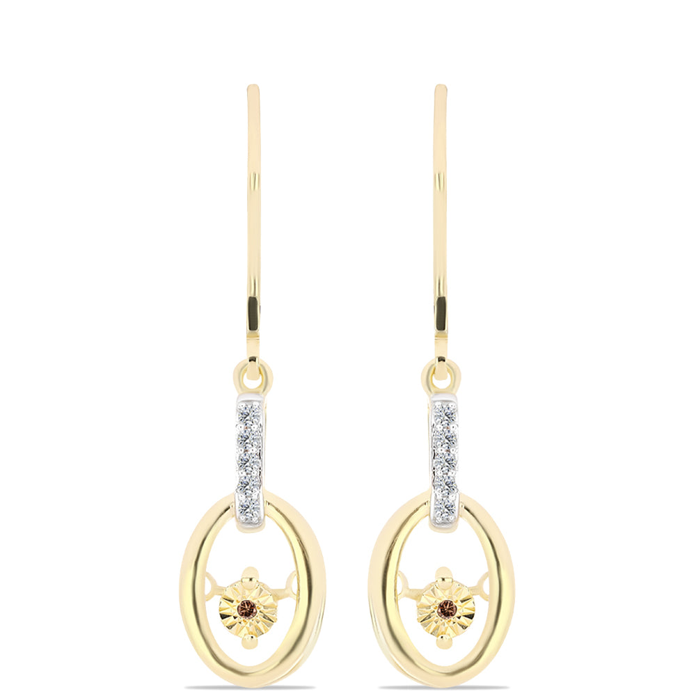 Brincos de Prata com Banho de Ouro com Diamante cor de Cognac e Topázio Branco