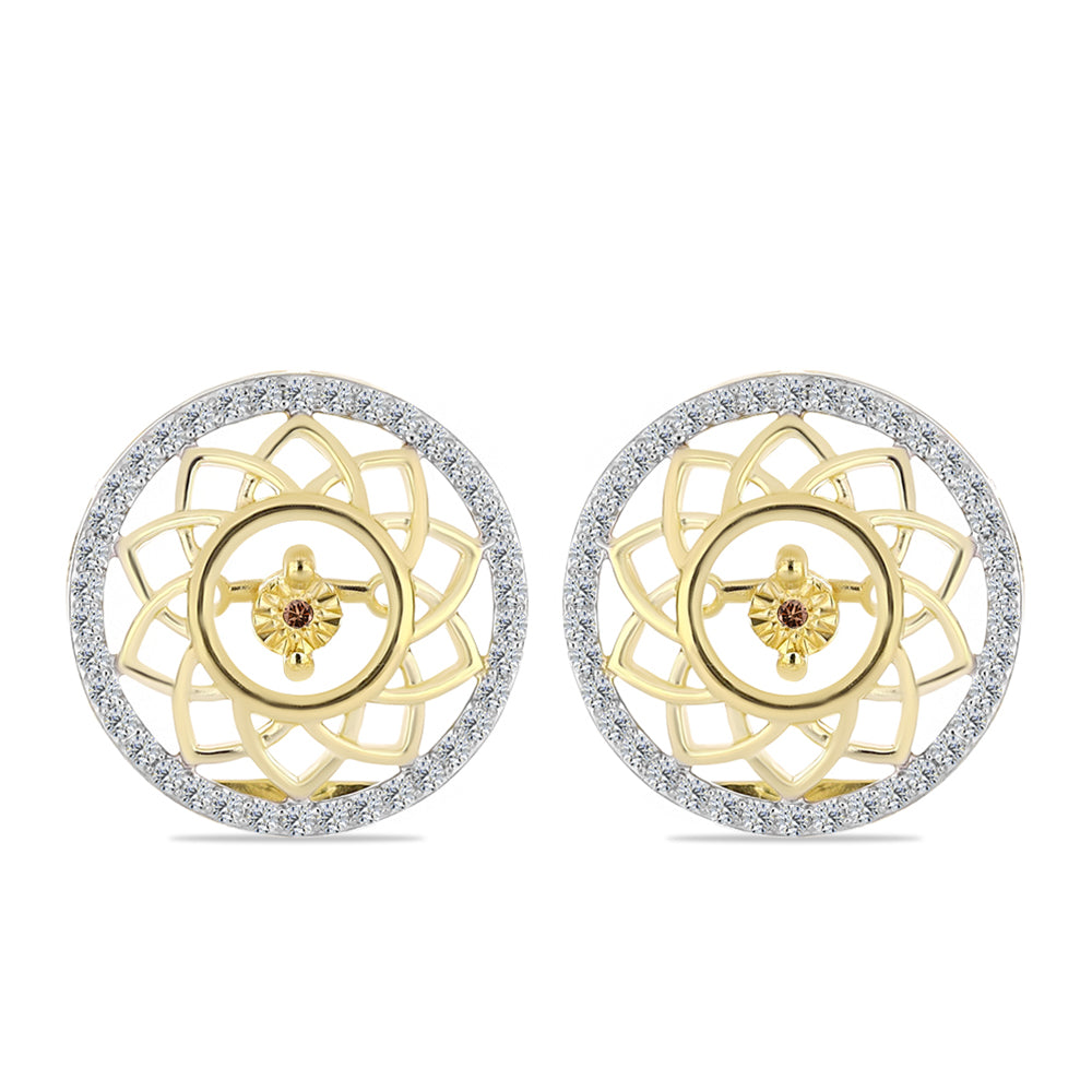 Brincos de Prata com Banho de Ouro com Diamante cor de Cognac e Topázio Branco 1 