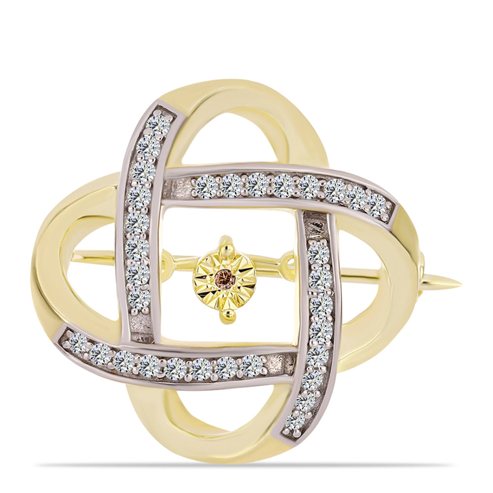 Alfinete de Prata com Banho de Ouro com Diamante cor de Cognac e Topázio Branco  Contraste: Cabeca de Veado (800) 1 