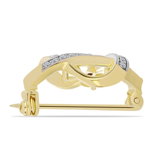 Alfinete de Prata com Banho de Ouro com Diamante cor de Cognac e Topázio Branco  Contraste: Cabeca de Veado (800)