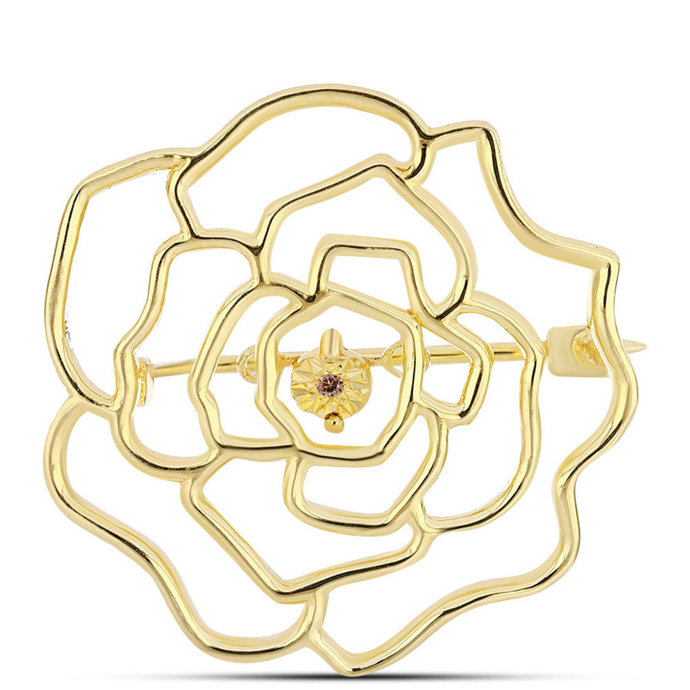 Alfinete de Prata com Banho de Ouro com Diamante cor de Cognac  Contraste: Cabeca de Veado (800) 1 