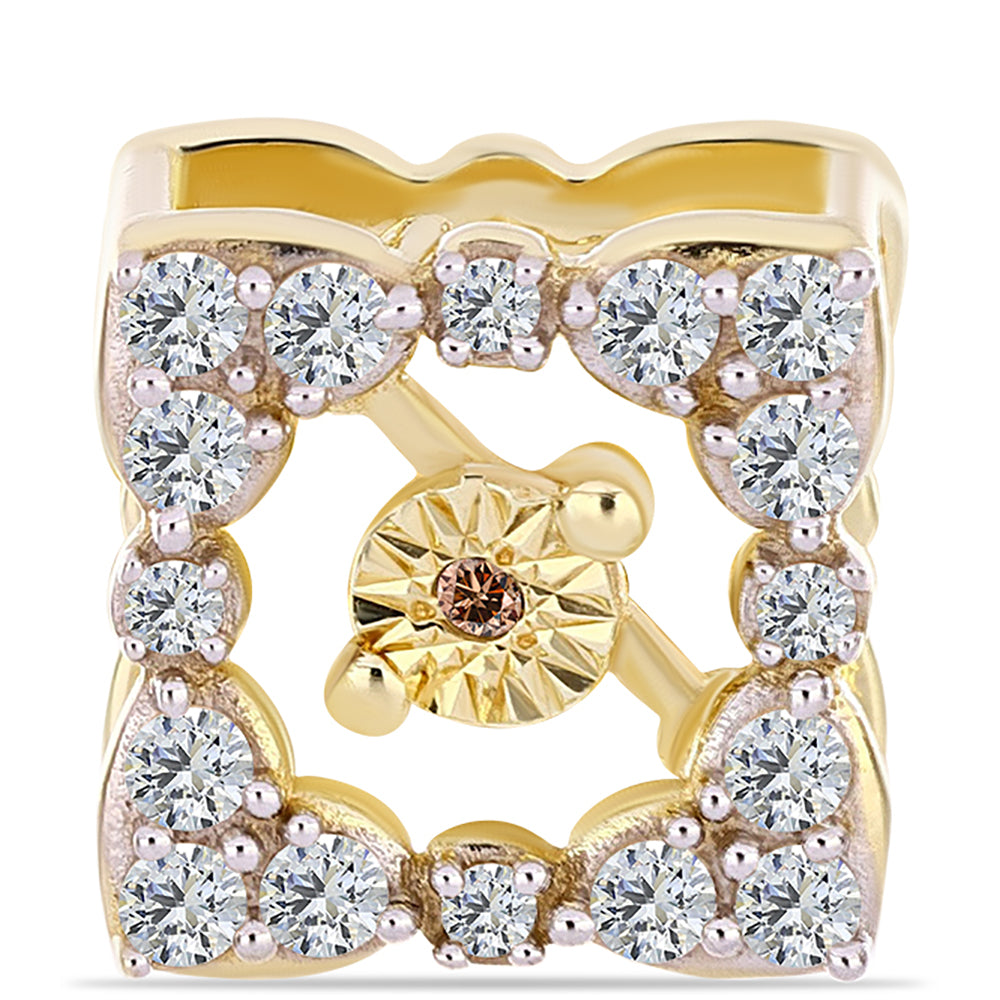 Alfinete de Prata com Banho de Ouro com Diamante cor de Cognac e Topázio Branco