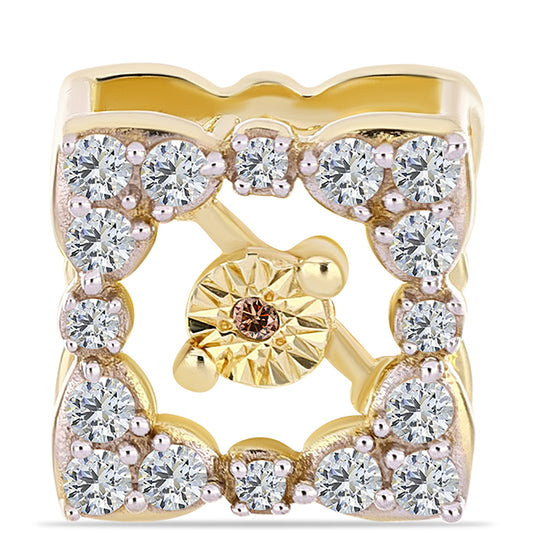 Alfinete de Prata com Banho de Ouro com Diamante cor de Cognac e Topázio Branco