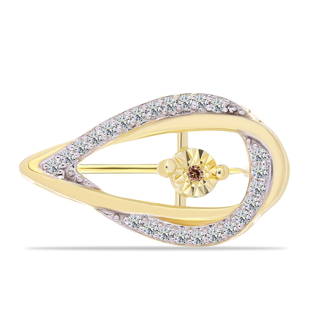 Alfinete de Prata com Banho de Ouro com Diamante cor de Cognac e Topázio Branco 1 