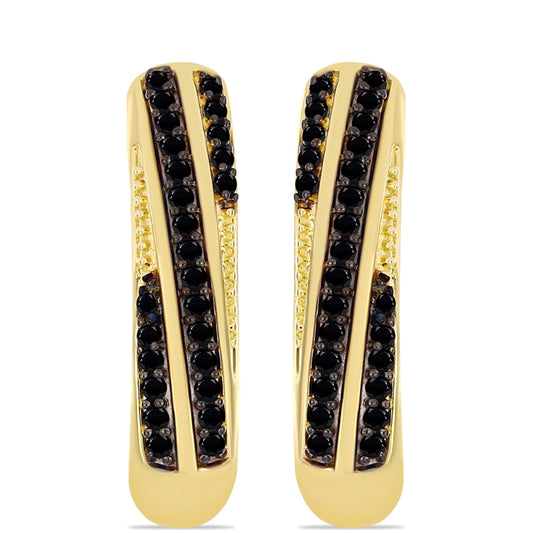 Brincos de Prata com Banho de Ouro com Ónix Preta