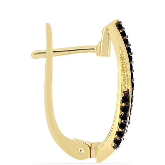 Brincos de Prata com Banho de Ouro com Ónix Preta