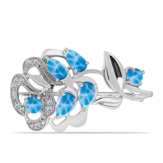 Alfinete de Prata com Larimar de Barahona e Topázio Branco  Contraste: Cabeca de Veado (800)