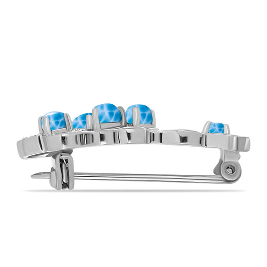 Alfinete de Prata com Larimar de Barahona e Topázio Branco  Contraste: Cabeca de Veado (800)