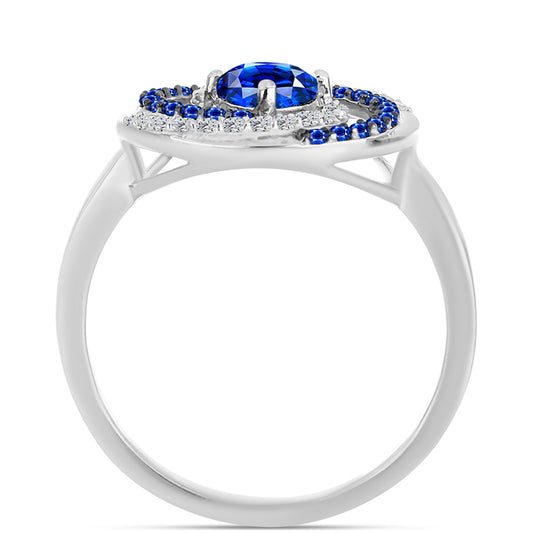 Anel de Prata com Safira Azul Australiana e Topázio Branco  Contraste: Cabeca de Veado (800)