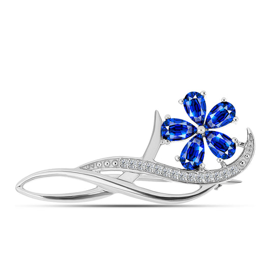 Alfinete de Prata com Safira Azul Australiana e Topázio Branco