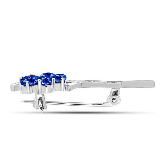 Alfinete de Prata com Safira Azul Australiana e Topázio Branco