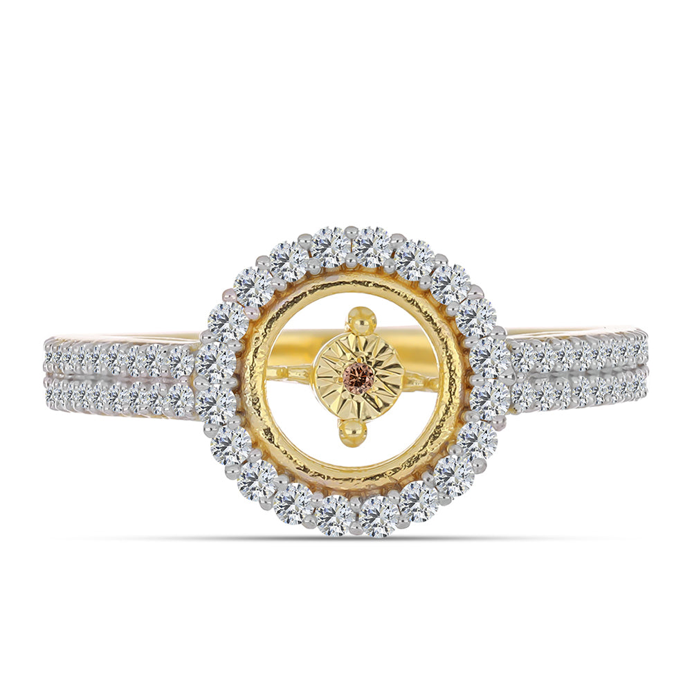 Anel de Prata com Banho de Ouro com Diamante cor de Cognac e Topázio Branco  Contraste: Cabeca de Veado (800)