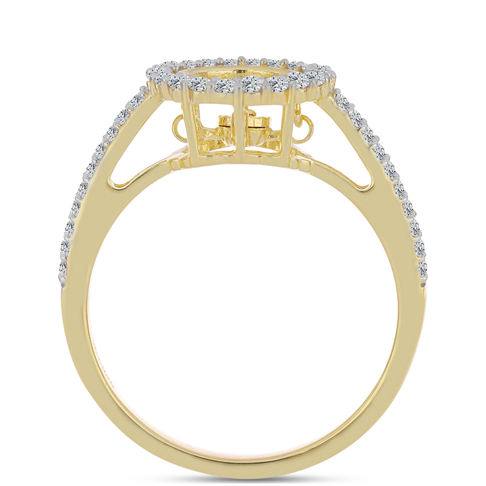 Anel de Prata com Banho de Ouro com Diamante cor de Cognac e Topázio Branco  Contraste: Cabeca de Veado (800)