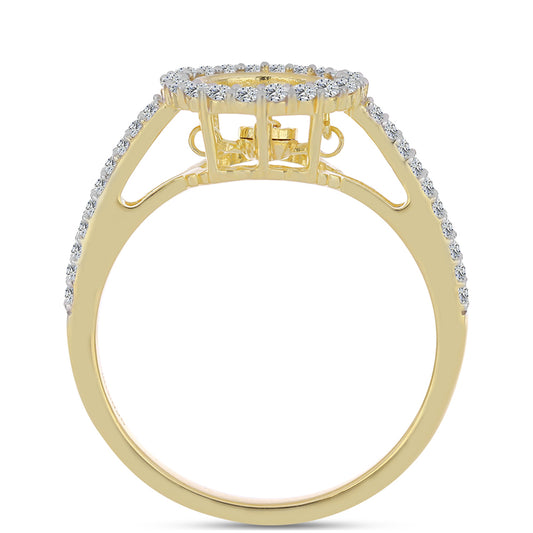 Anel de Prata com Banho de Ouro com Diamante cor de Cognac e Topázio Branco  Contraste: Cabeca de Veado (800)