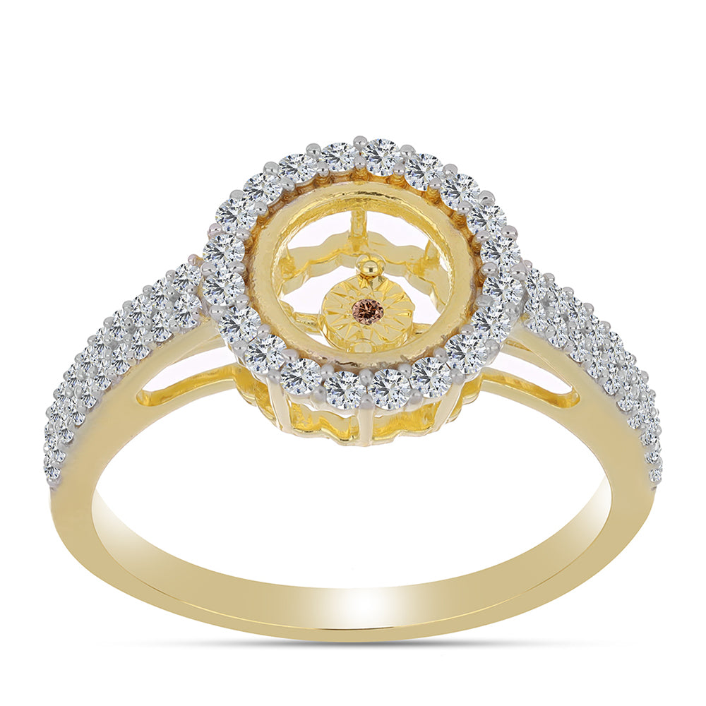 Anel de Prata com Banho de Ouro com Diamante cor de Cognac e Topázio Branco  Contraste: Cabeca de Veado (800)