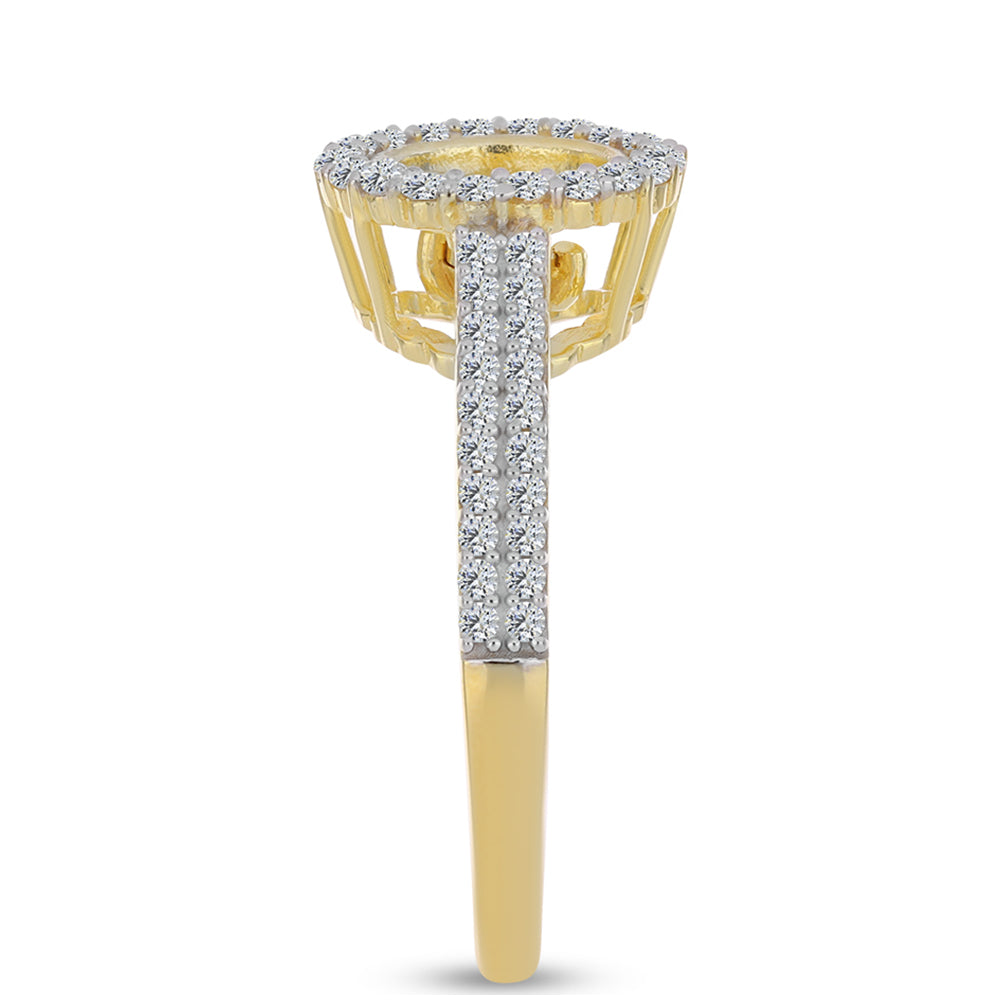 Anel de Prata com Banho de Ouro com Diamante cor de Cognac e Topázio Branco  Contraste: Cabeca de Veado (800) 4 