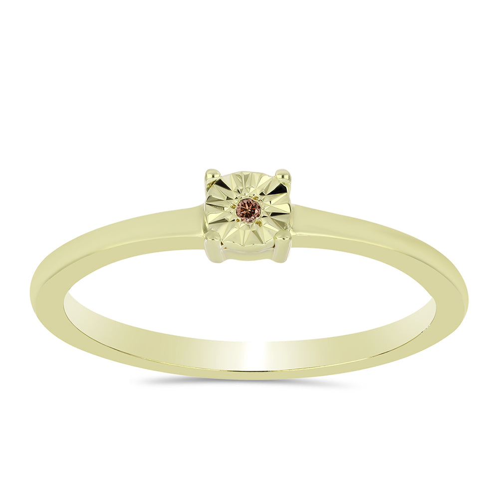 Anel de Prata com Banho de Ouro com Diamante cor de Cognac 3 