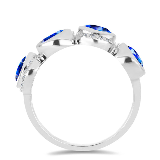 Anel de Prata com Safira Azul Australiana e Topázio Branco  Contraste: Cabeca de Veado (800)