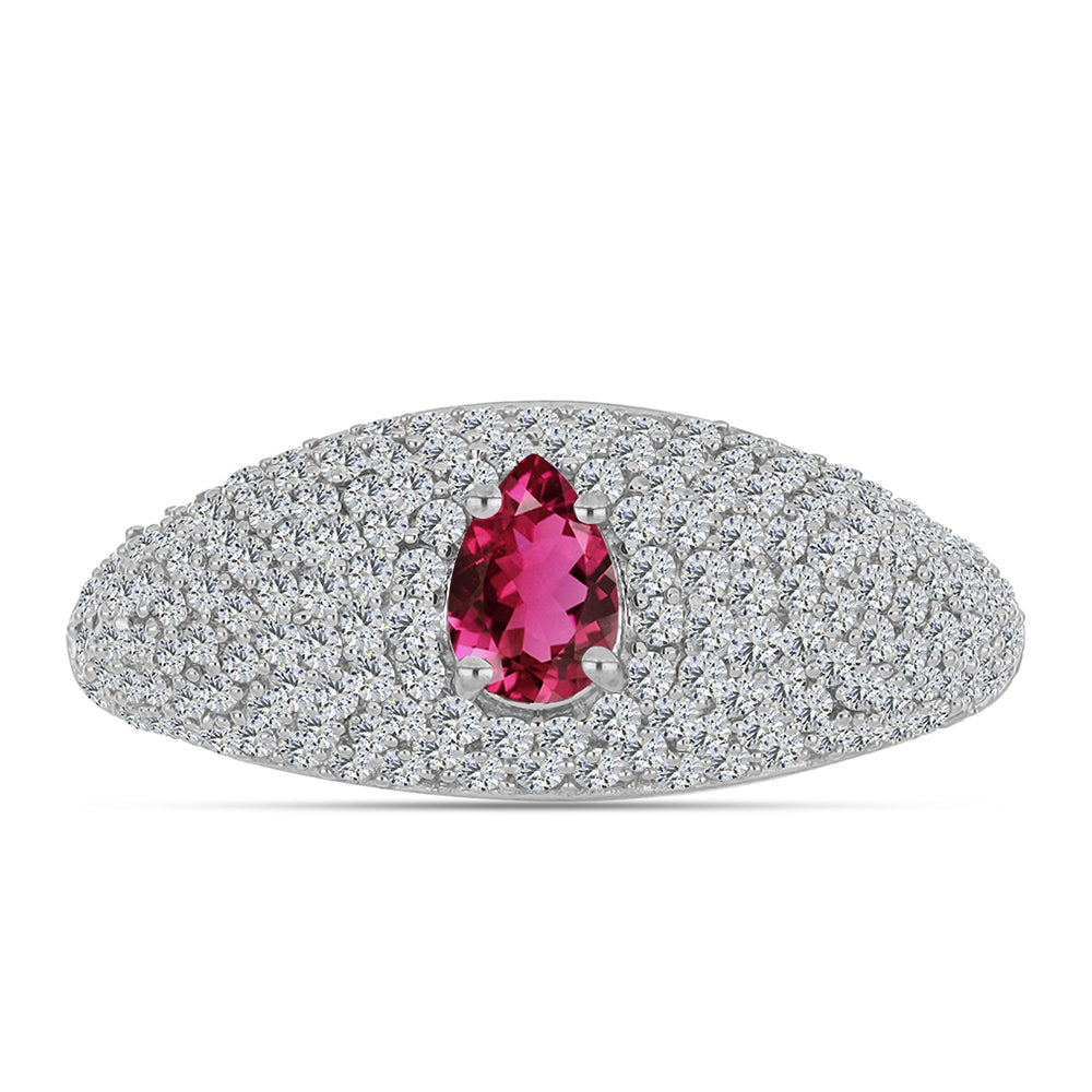 Anel de Prata com Rubelita das Minas do Cruzeiro e Topázio Branco  Contraste: Cabeca de Veado (800) 1 