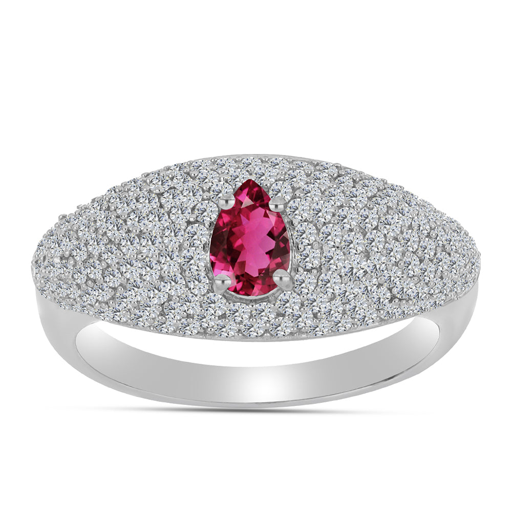 Anel de Prata com Rubelita das Minas do Cruzeiro e Topázio Branco  Contraste: Cabeca de Veado (800) 3 