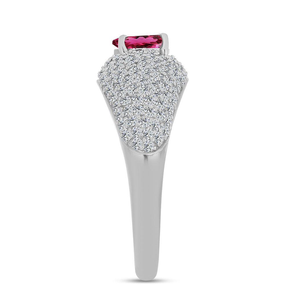 Anel de Prata com Rubelita das Minas do Cruzeiro e Topázio Branco  Contraste: Cabeca de Veado (800) 4 