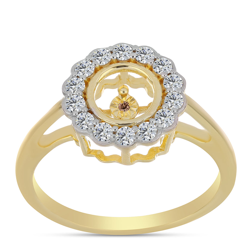 Anel de Prata com Banho de Ouro com Diamante cor de Cognac e Topázio Branco  Contraste: Cabeca de Veado (800)