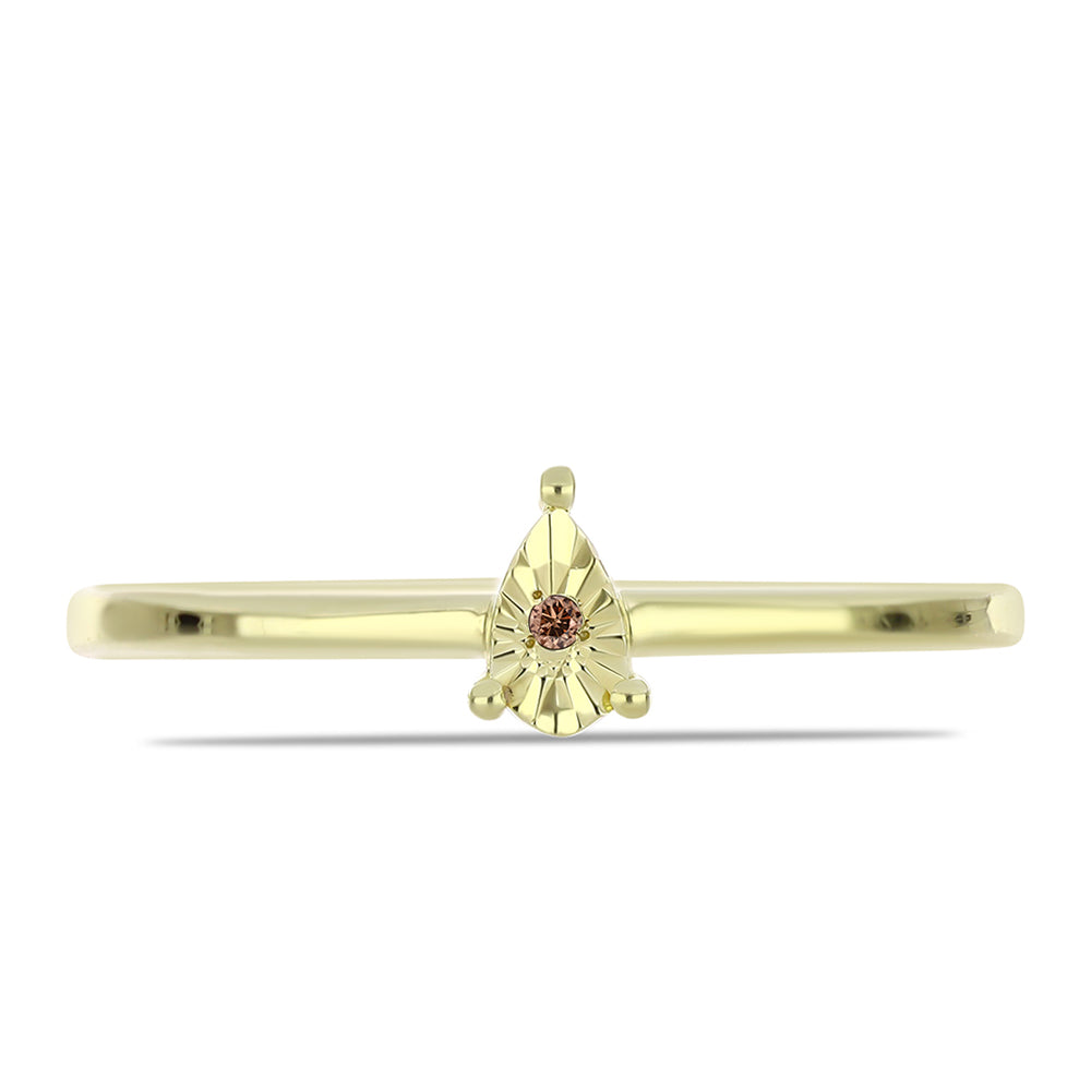 Anel de Prata com Banho de Ouro com Diamante cor de Cognac