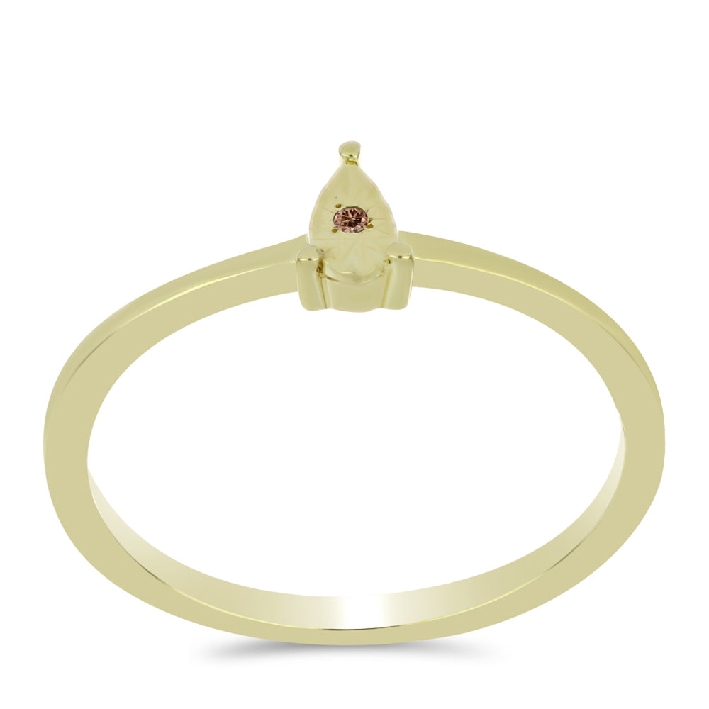Anel de Prata com Banho de Ouro com Diamante cor de Cognac