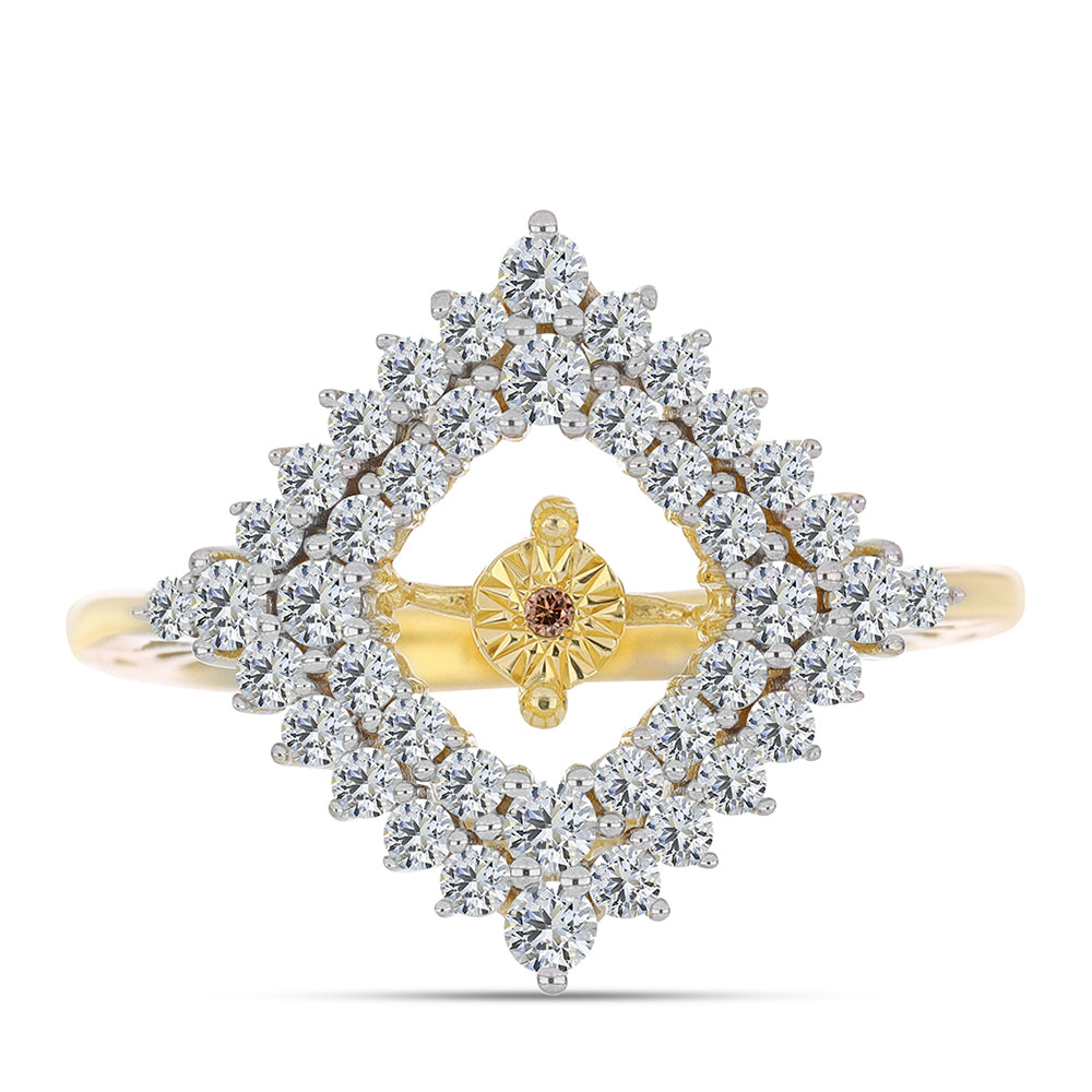 Anel de Prata com Banho de Ouro com Diamante cor de Cognac e Topázio Branco  Contraste: Cabeca de Veado (800) 1 