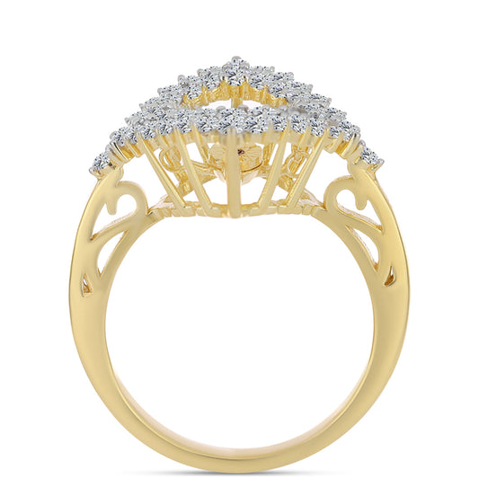 Anel de Prata com Banho de Ouro com Diamante cor de Cognac e Topázio Branco  Contraste: Cabeca de Veado (800)