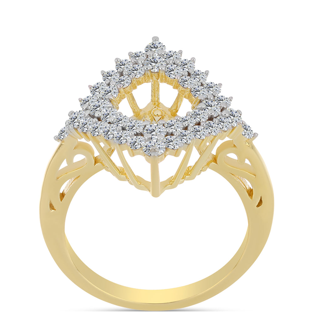 Anel de Prata com Banho de Ouro com Diamante cor de Cognac e Topázio Branco  Contraste: Cabeca de Veado (800) 3 