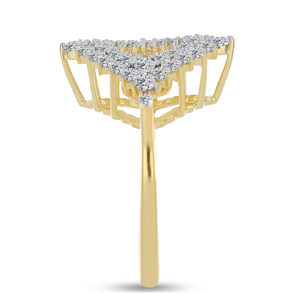 Anel de Prata com Banho de Ouro com Diamante cor de Cognac e Topázio Branco  Contraste: Cabeca de Veado (800) 4 