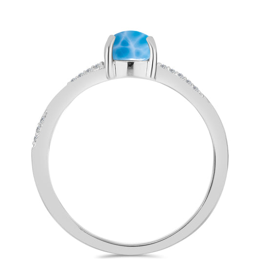 Anel de Prata com Larimar de Barahona e Topázio Branco