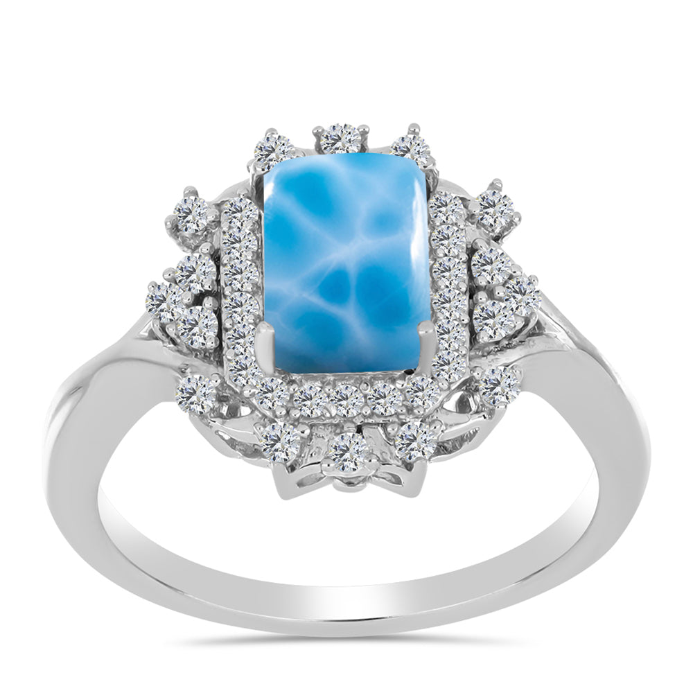 Anel de Prata com Larimar de Barahona e Topázio Branco  Contraste: Cabeca de Veado (800) 3 