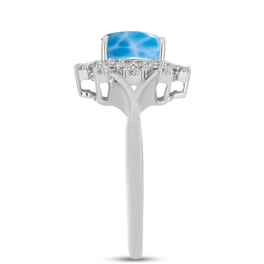 Anel de Prata com Larimar de Barahona e Topázio Branco  Contraste: Cabeca de Veado (800)