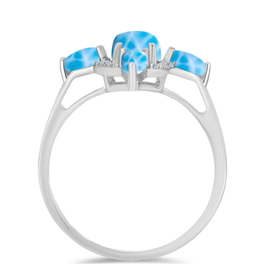 Anel de Prata com Larimar de Barahona e Topázio Branco  Contraste: Cabeca de Veado (800)