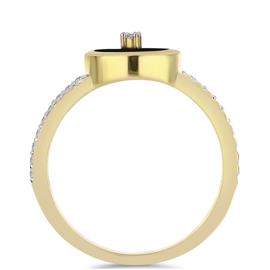 Anel de Prata com Banho de Ouro com Ónix Preta e Topázio Branco