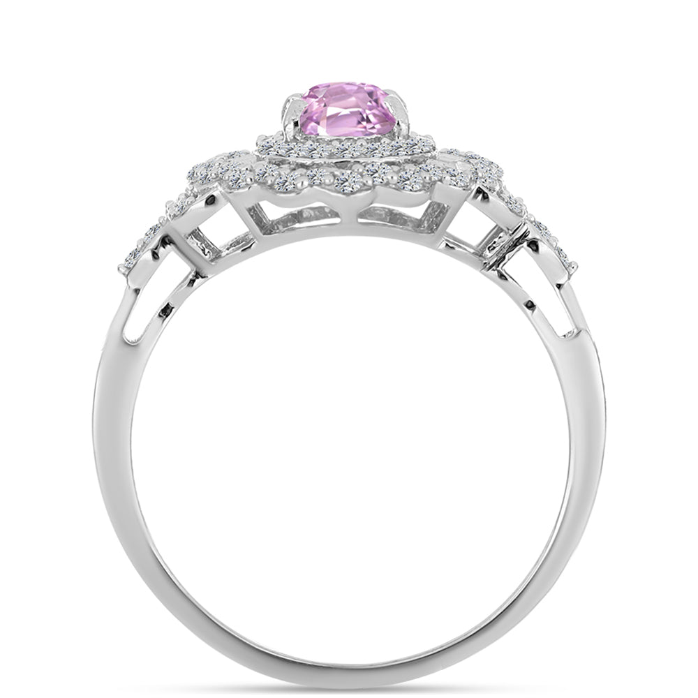 Anel de Prata com Kunzita de Pala e Topázio Branco  Contraste: Cabeca de Veado (800) 2 