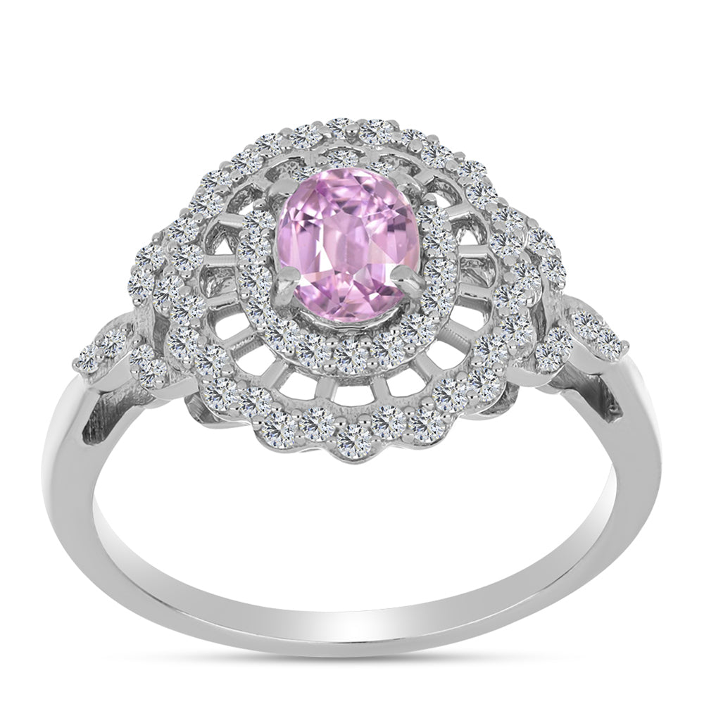 Anel de Prata com Kunzita de Pala e Topázio Branco  Contraste: Cabeca de Veado (800) 3 