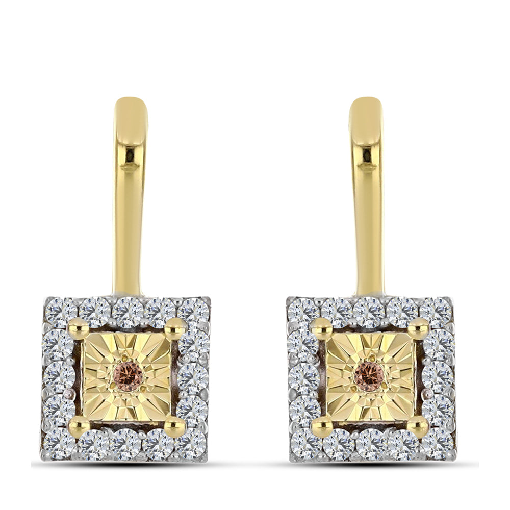 Brincos de Prata com Banho de Ouro com Diamante cor de Cognac e Topázio Branco 1 