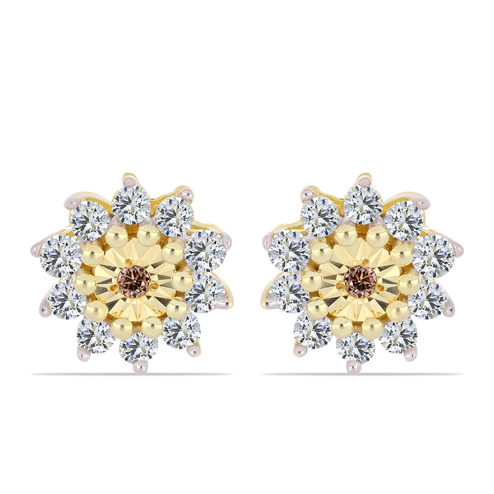 Brincos de Prata com Banho de Ouro com Diamante cor de Cognac e Topázio Branco