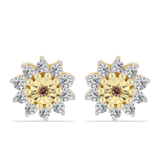 Brincos de Prata com Banho de Ouro com Diamante cor de Cognac e Topázio Branco