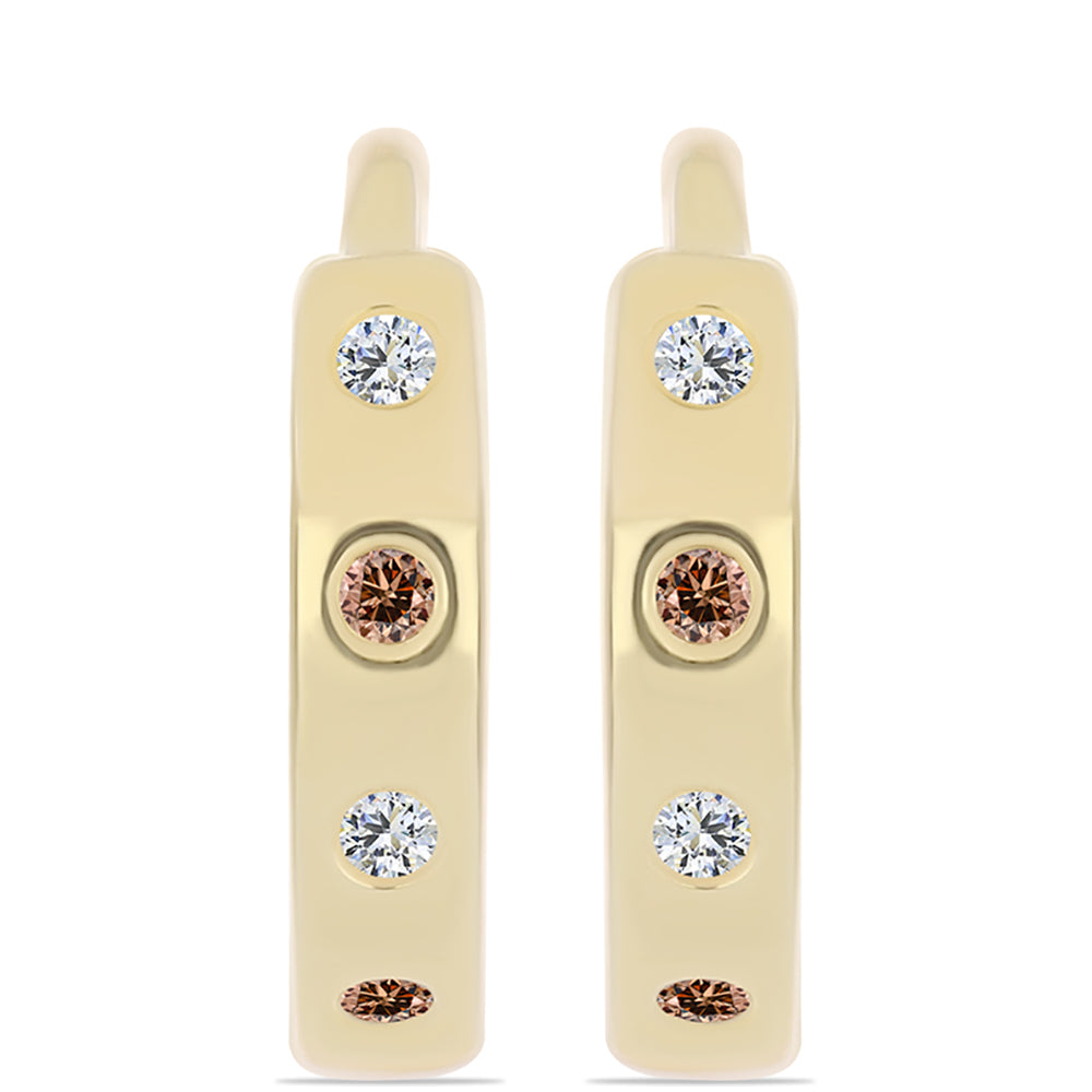 Brincos de Prata com Banho de Ouro com Diamante cor de Cognac e Topázio Branco