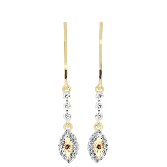 Brincos de Prata com Banho de Ouro com Diamante cor de Cognac e Topázio Branco