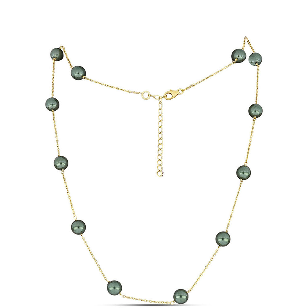 Colar de Prata com Banho de Ouro com Pérola de água doce com tonalidade verde estilo Taiti