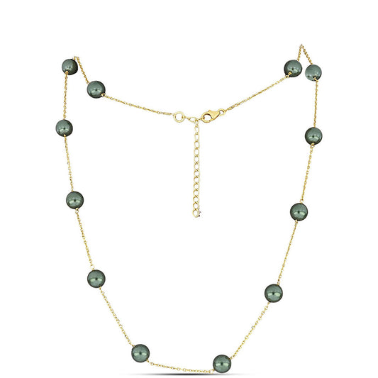 Colar de Prata com Banho de Ouro com Pérola de água doce com tonalidade verde estilo Taiti